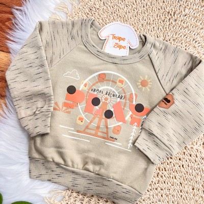 Conj. Casaco "Vamos Brincar" e Calça de Moletom - Areia